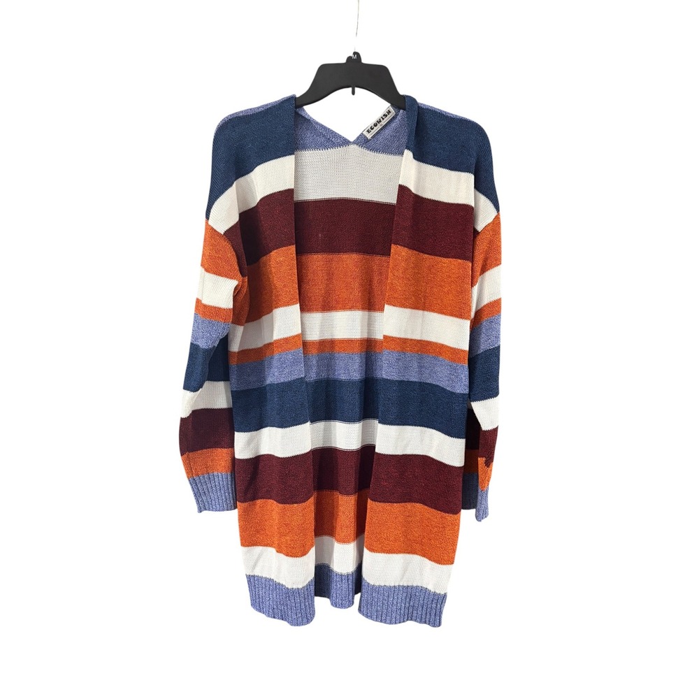 ECOWISH Womens XL Open Front Cardigan Sweater Striped Longline Multi Color Boho